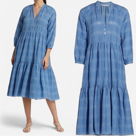 VERONICA BEARD Blue Sarita Ruffle-Hem Dress in Size XS - Picture 1 of 6